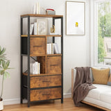 ZNTS 5 layers with 4 drawers bookshelf particle board iron frame non-woven fabric 60*30*147cm black iron 20339433