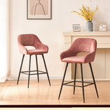 ZNTS Bar Stools Set of 2 Velvet ROSE Breakfast Dining Bar Stools Fixed Height Bar Chairs with Metal Frame W133069483