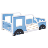 ZNTS Twin Size Classic Car-Shaped Platform Bed with Wheels,Blue WF296353AAC