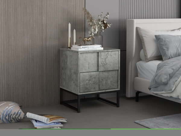 ZNTS 2 Drawer Nightstand,geometric elements,cement grey,for bedroom, living room and study W68849638