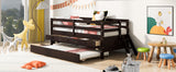 ZNTS Low Loft Bed Twin Size with Full Safety Fence, Climbing ladder, Storage Drawers and Trundle Espresso WF296596AAP