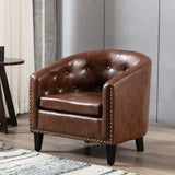 ZNTS PU Leather Tufted Barrel ChairTub Chair for Living Room Bedroom Club Chairs WF212660AAA