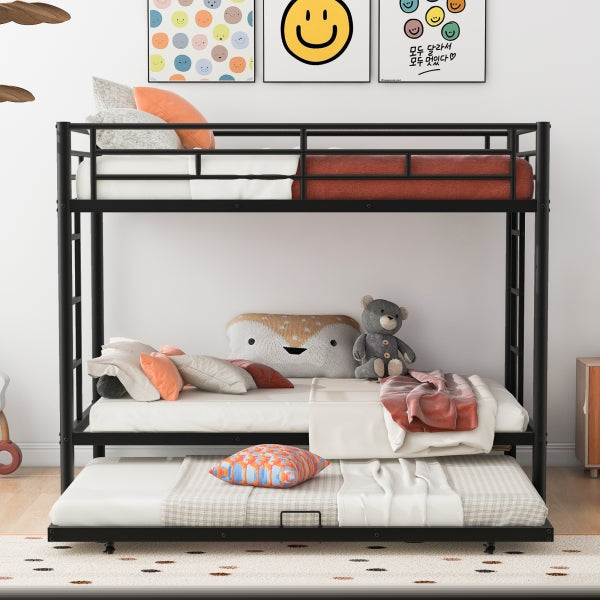 ZNTS Twin over Twin Bunk Bed with Trundle, Black WF305833AAB