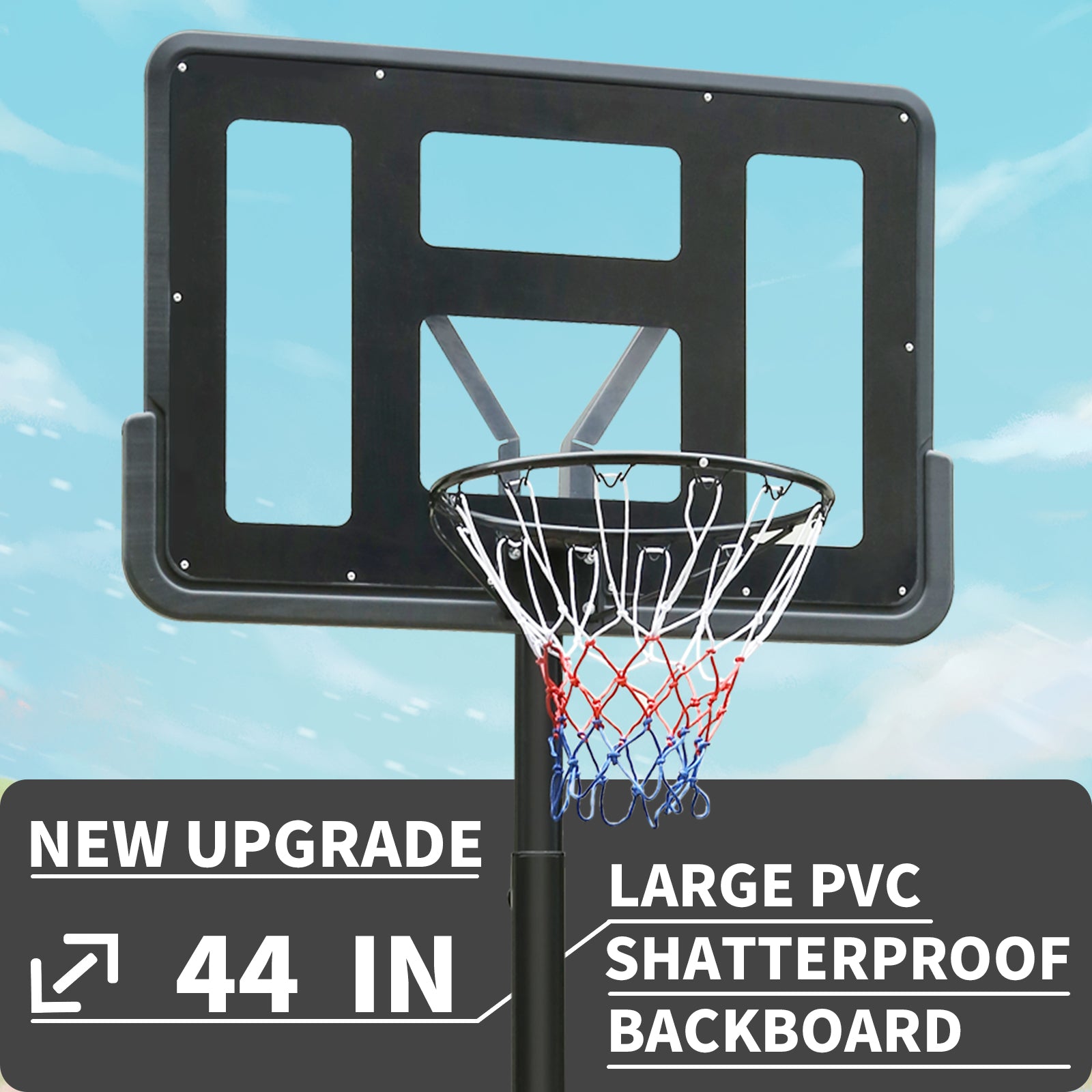 ZNTS Portable Basketball Hoop Height Adjustable basketball hoop stand 6.6ft - 10ft with 44 Inch Backboard W1408110369