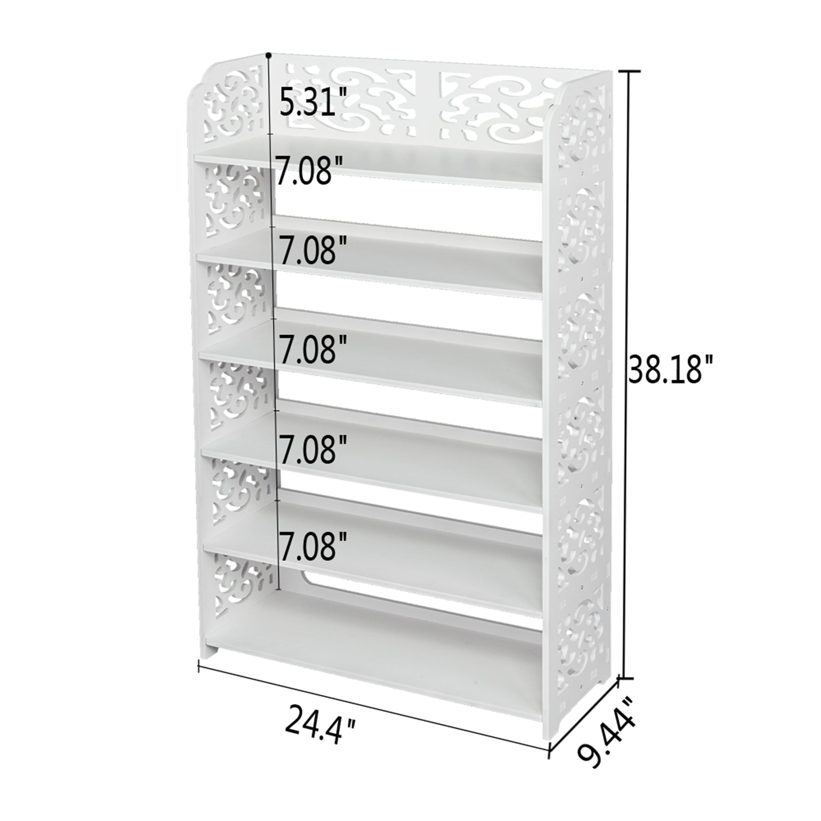 ZNTS Wood-plastic Board Six Tiers Carved Shoe Rack White B 86980088