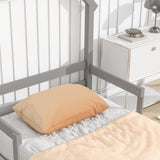 ZNTS Twin House-Shaped Headboard Floor Bed with Handrails ,slats,Grey W504119485