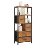 ZNTS 5 layers with 4 drawers bookshelf particle board iron frame non-woven fabric 60*30*147cm black iron 20339433