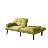 ZNTS Convertible Sofa Bed Futon with Solid Wood Legs Linen Fabric Musterd Green W1097125594