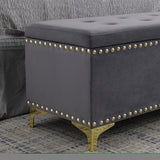 ZNTS Large Storage Benches Set, Nailhead Trim 2 in 1 Combination Benches, Tufted Velvet Benches with Gold W1420104348