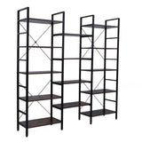 ZNTS Triple Wide 5-Shelf Bookcase, Etagere Large Open Bookshelf Vintage Industrial Style Shelves Wood and 18240517