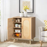 ZNTS Modern Rattan Shoe Storage Cabinet with Double Doors and Adjustable Shelves, Accent Cabinet for 24395179