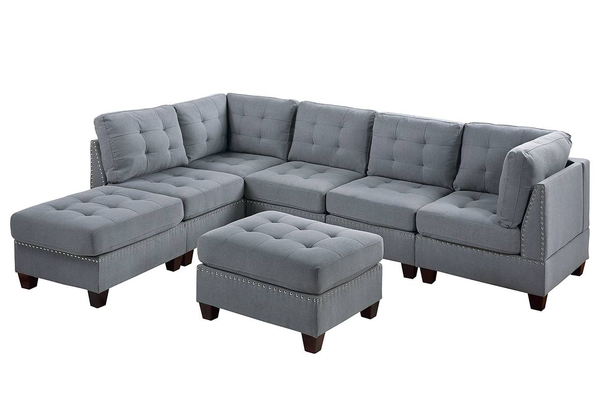 ZNTS Living Room Furniture Tufted Corner Wedge Grey Linen Like Fabric 1pc Cushion Nail heads Wedge Sofa B011119654