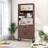 ZNTS 75.9"Modern Open Bookshelf with Doors, Bookcase with Storage drawer and LED Strip Lights,Free WF313928AAW