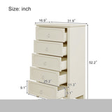 ZNTS Milky White Rubber Wooden Chest Five Large Drawers Silver Metal Handles for Living Room Guest Room WF299163AAK
