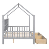 ZNTS Wooden Full Size House Bed with 2 Drawers,Kids Bed with Storage Shelf, Gray WF301459AAE