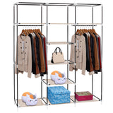 ZNTS 69" Portable Clothes Closet Non-Woven Fabric Wardrobe Double Rod Storage Organizer Beige 11782049