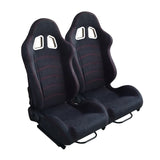 ZNTS A Pair of Leather Red Red Single Adjuster Double Track Racing Seats Black 77662412