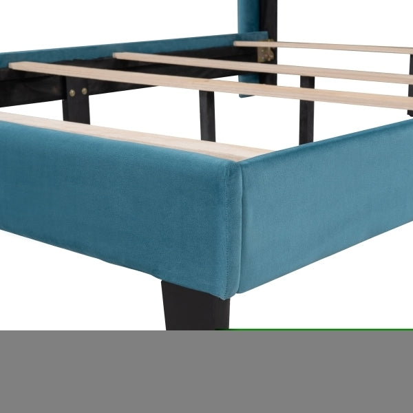 ZNTS Queen Size Velvet Upholstered Platform Bed, Box Spring Needed - Blue WF212844AAC