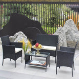 ZNTS 4 PC Rattan Patio Furniture Set Outdoor Patio Cushioned Seat Wicker Sofa W20985037