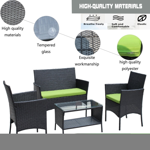 ZNTS 4 PC Rattan Patio Furniture Set Outdoor Patio Cushioned Seat Wicker Sofa W20985038