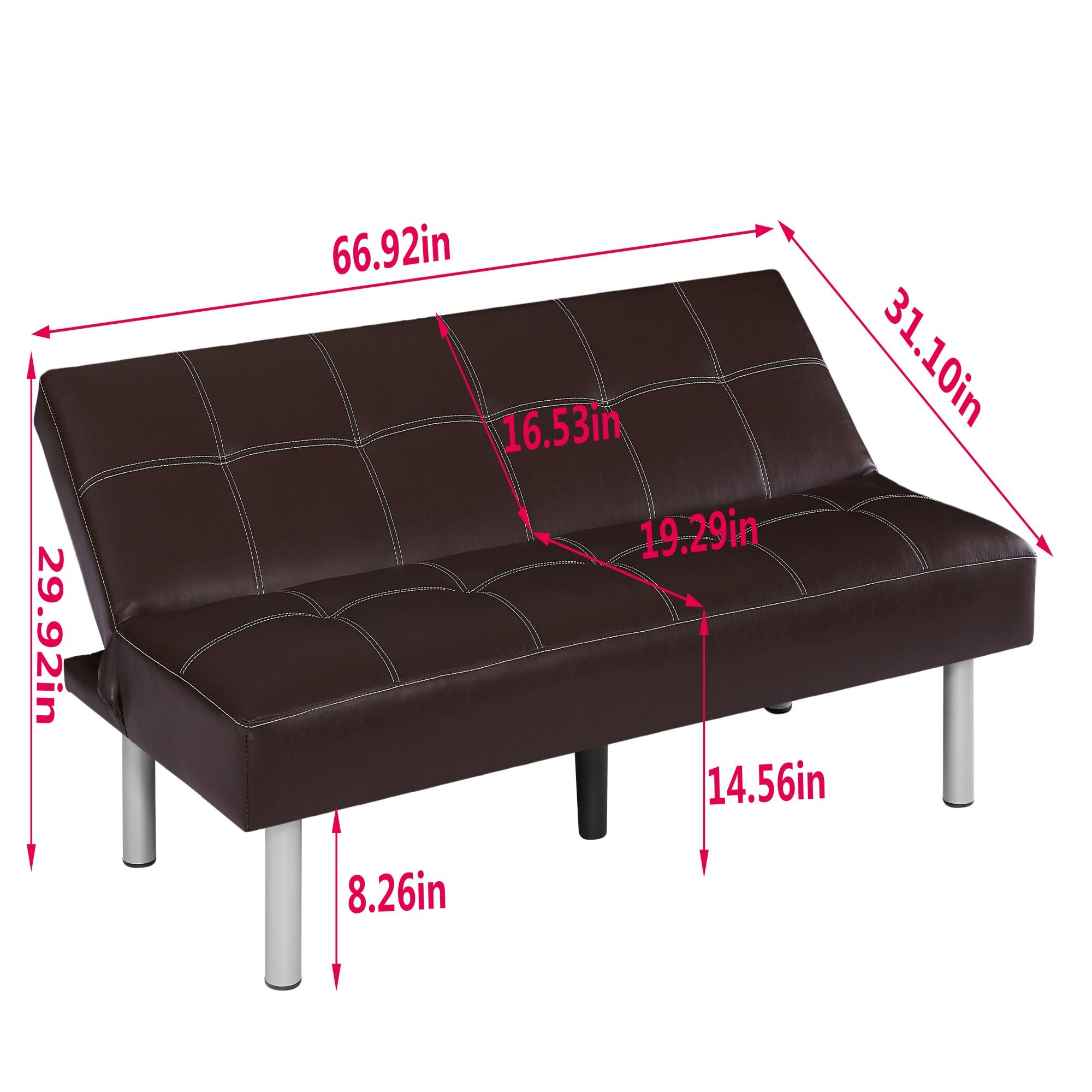 ZNTS Three-person foldable sofa bed, PU leather, solid wood frame and metal foot support,Can be laid flat 35368561