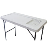 ZNTS BXTY118 Outdoor Folding Multifunctional Fish Table Picnic Table with Spray Gun & Faucet White 94112829