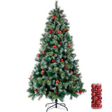 ZNTS 6.5ft Pre-Lit Artificial Flocked Christmas Tree with 350 LED Lights&1200 Branch Tips,Pine Cones& 02271992
