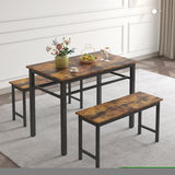 ZNTS 3 Pieces Farmhouse Kitchen Table Set with Two Benches, Metal Frame and MDF Board W57868889