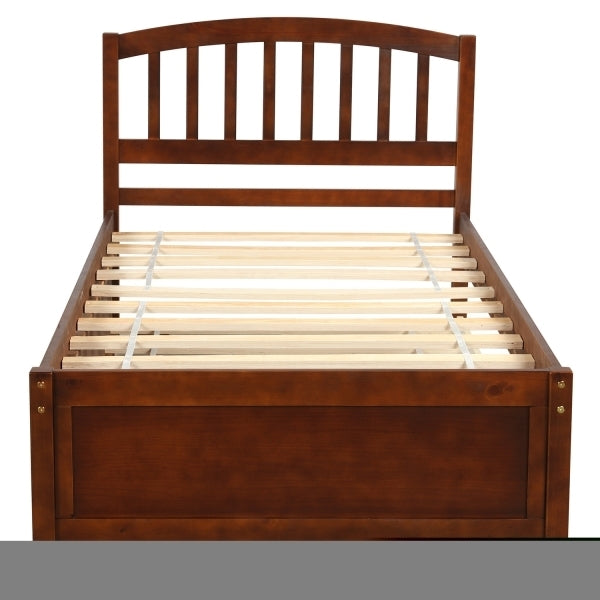 ZNTS Twin size Platform Bed Wood Bed Frame with Trundle, Walnut WF194302AAD