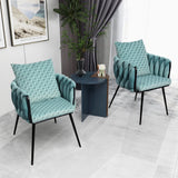 ZNTS Blue Modern Velvet Dining Chairs Set of 2 Hand Weaving Accent Chairs Living Room Chairs Upholstered W117094446