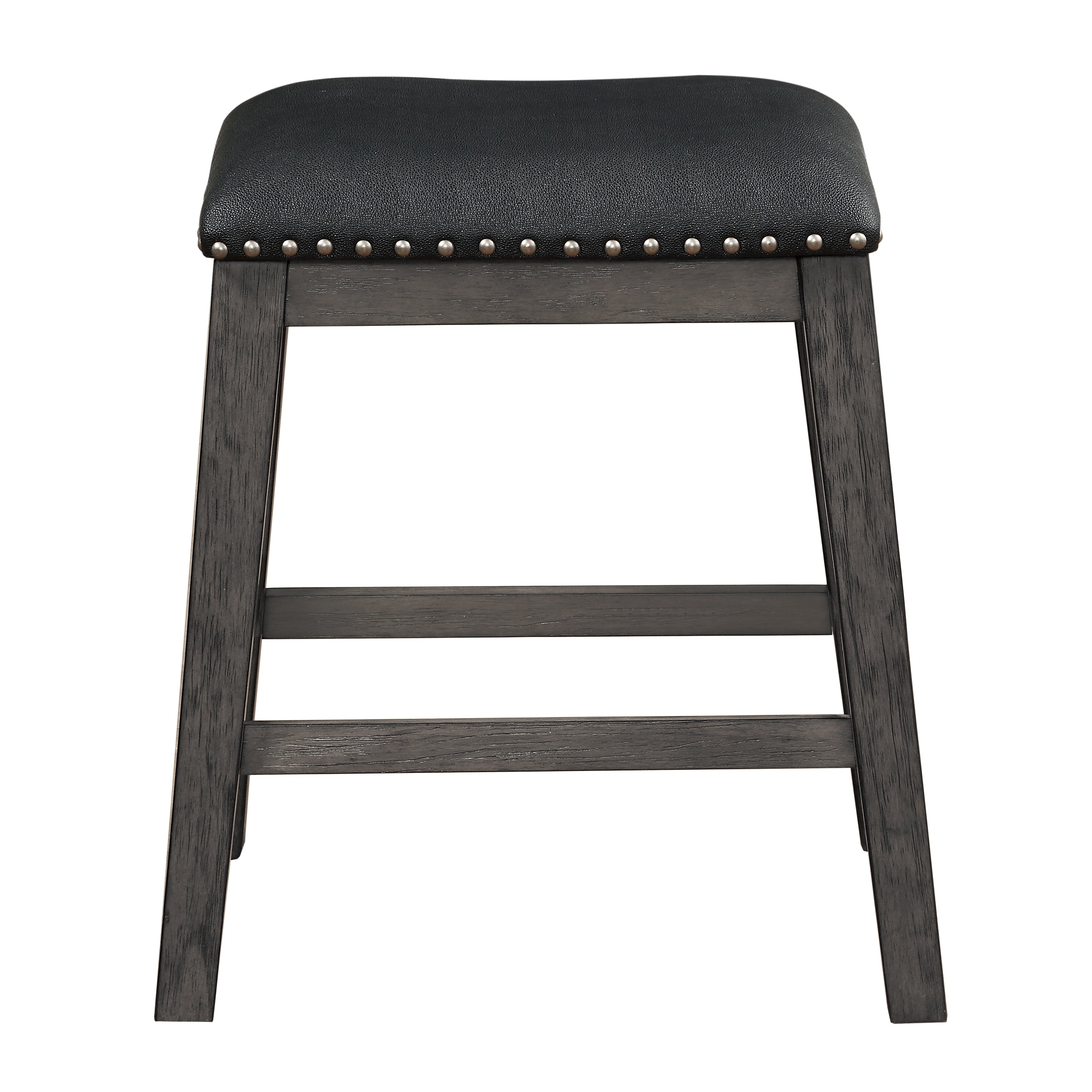 ZNTS Gray Finish Set of 2 Counter Height Barstool Black Faux Leather Seat Nailhead Trim Casual Dining B01146330