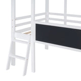 ZNTS Twin Size Loft Bed with Ladder and Slide, House Bed with Blackboard and Light Strip on the Roof, WF307450AAK
