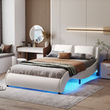 ZNTS Full Size Upholstered Faux Leather Platform Bed with LED Light Bed Frame with Slatted - White WF296647AAK