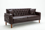 ZNTS Brown PU Leather Sponge Sofa, Indoor Sofa, Removable Wooden Feet, Tufted Buttons 62729230