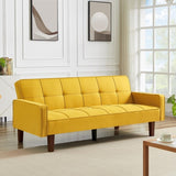 ZNTS Yellow Linen Sofa Bed, Convertible Sleeper Sofa with Arms, Solid Wood Feet and Plastic Centre Legs 69883148