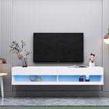 ZNTS 180 Wall Mounted Floating 80" TV Stand with 20 Color LEDs White W33115873