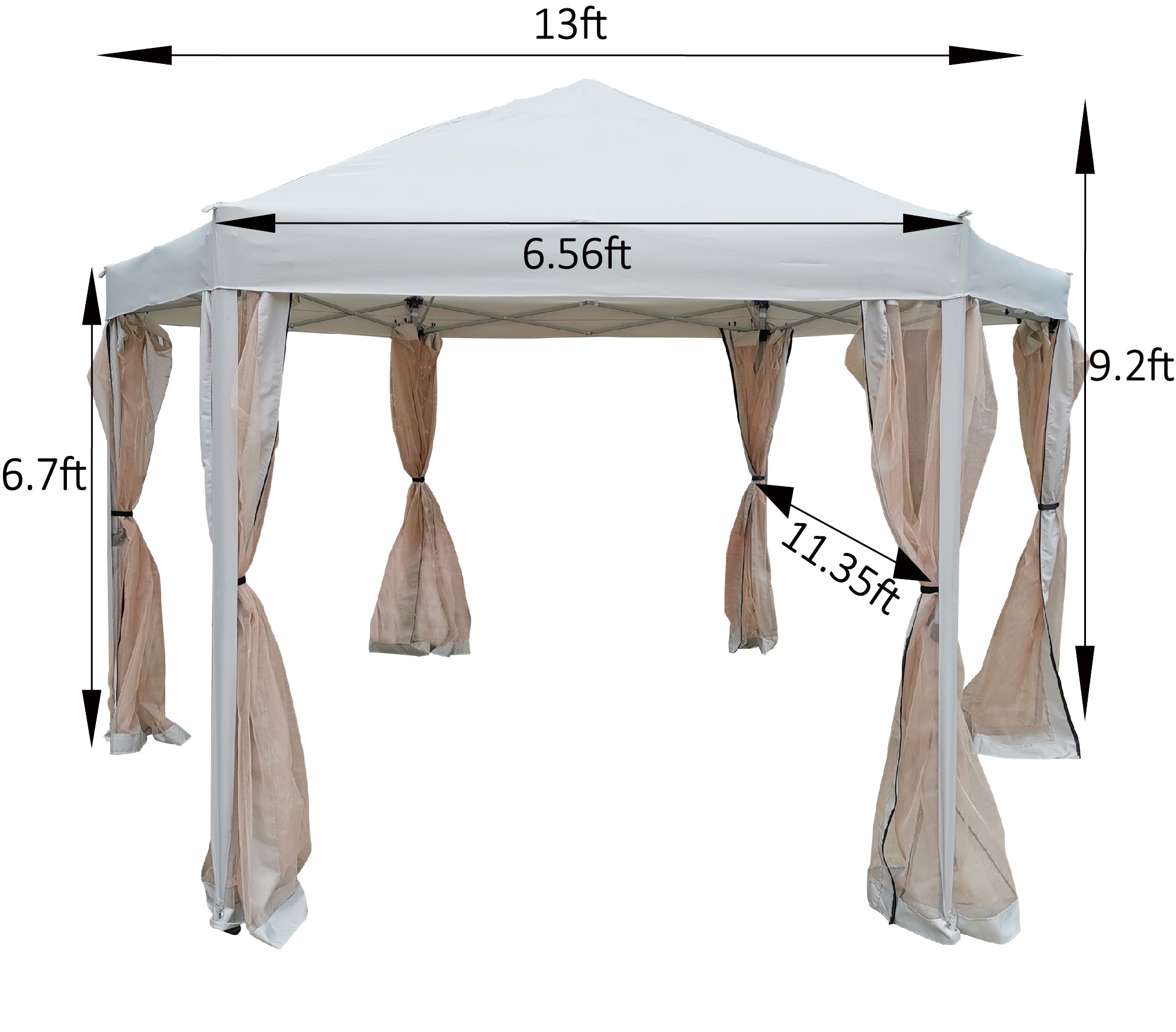 ZNTS 13 Ft. W x 13 Ft. D x 9.2ft Pop-Up Gazebo Tent Outdoor Canopy Hexagonal Canopies Gazebos & Pergolas W65632230