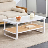 ZNTS Modern minimalist white double layered solid wood coffee table. Glass tabletop, imitation rattan W1151134809