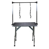 ZNTS NEW HIGH QUALITY FOLDING PET GROOMING TABLE STAINLESS LEGS AND ARMS BLACK RUBBER TOP STORAGE BASKET W112941596