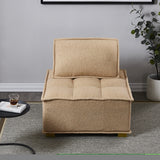 ZNTS Lazy sofa ottoman with gold wooden legs teddy fabric W109768486