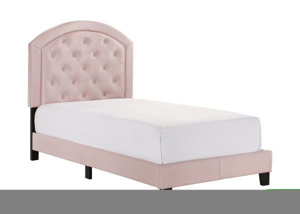 ZNTS 1pc Upholstered Platform Bed with Adjustable Headboard Twin Size Bed Pink Fabric B011120848