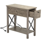 ZNTS Set of 2 Farmhouse Flip Top End Table with Charge Station, X-Shaped Profile Narrow Side Table with W2181P149703