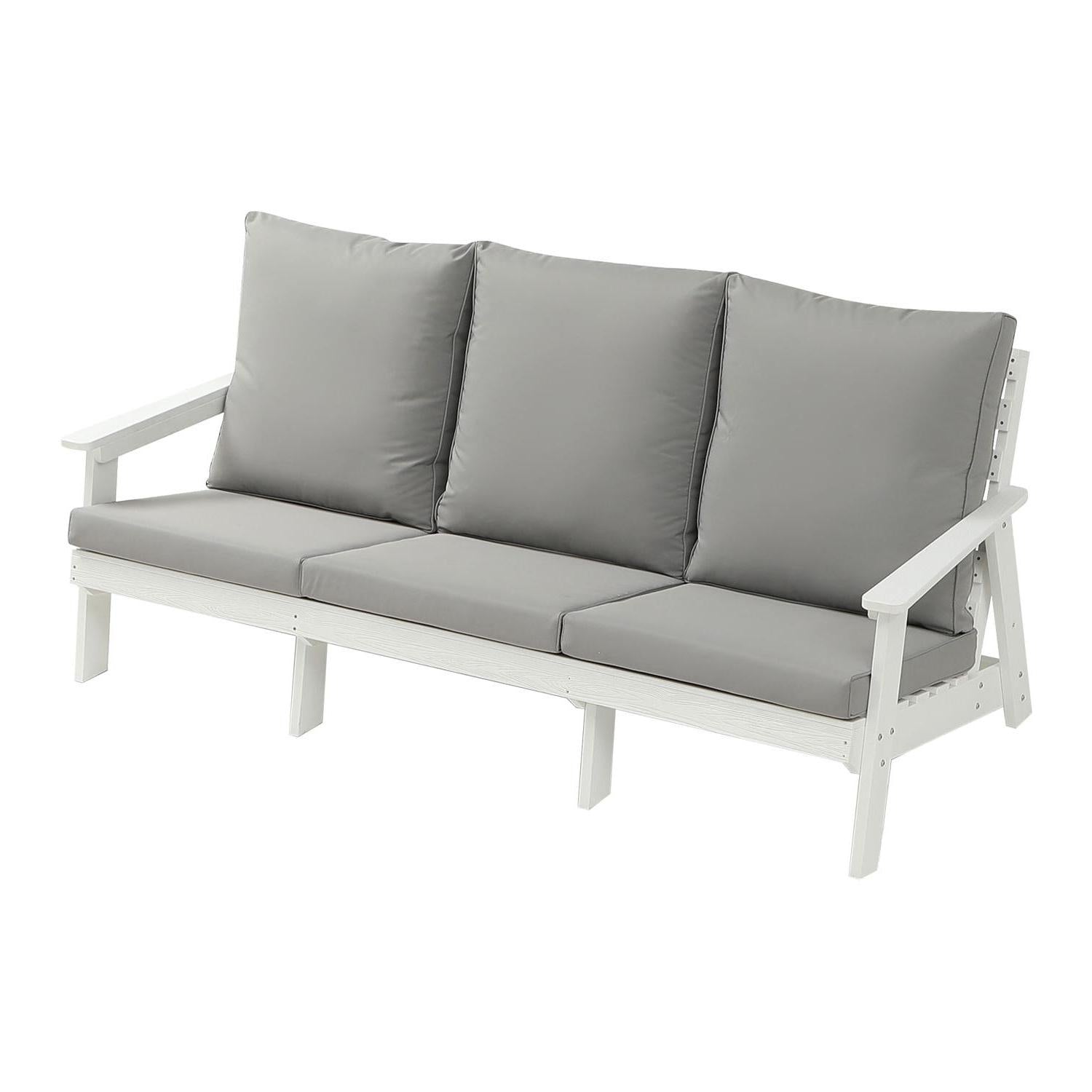 ZNTS HIPS 3 Seater Sofa with Cushion, Wood Grain Outdoor Garden Sofa,White/Grey W1209114907
