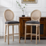 ZNTS French Country Wooden Barstools Rattan Back With Upholstered Seating , Dark Grey,Set of 2 W162291028