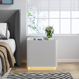 ZNTS Gloss White Wood Nightstand with Warm Yellow Tone Induction Light Belt W997121352