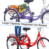 ZNTS Adult Tricycle Trikes,3-Wheel Bikes,24 Inch Wheels 7 Speed Cruiser Bicycles with Large Shopping W101966197