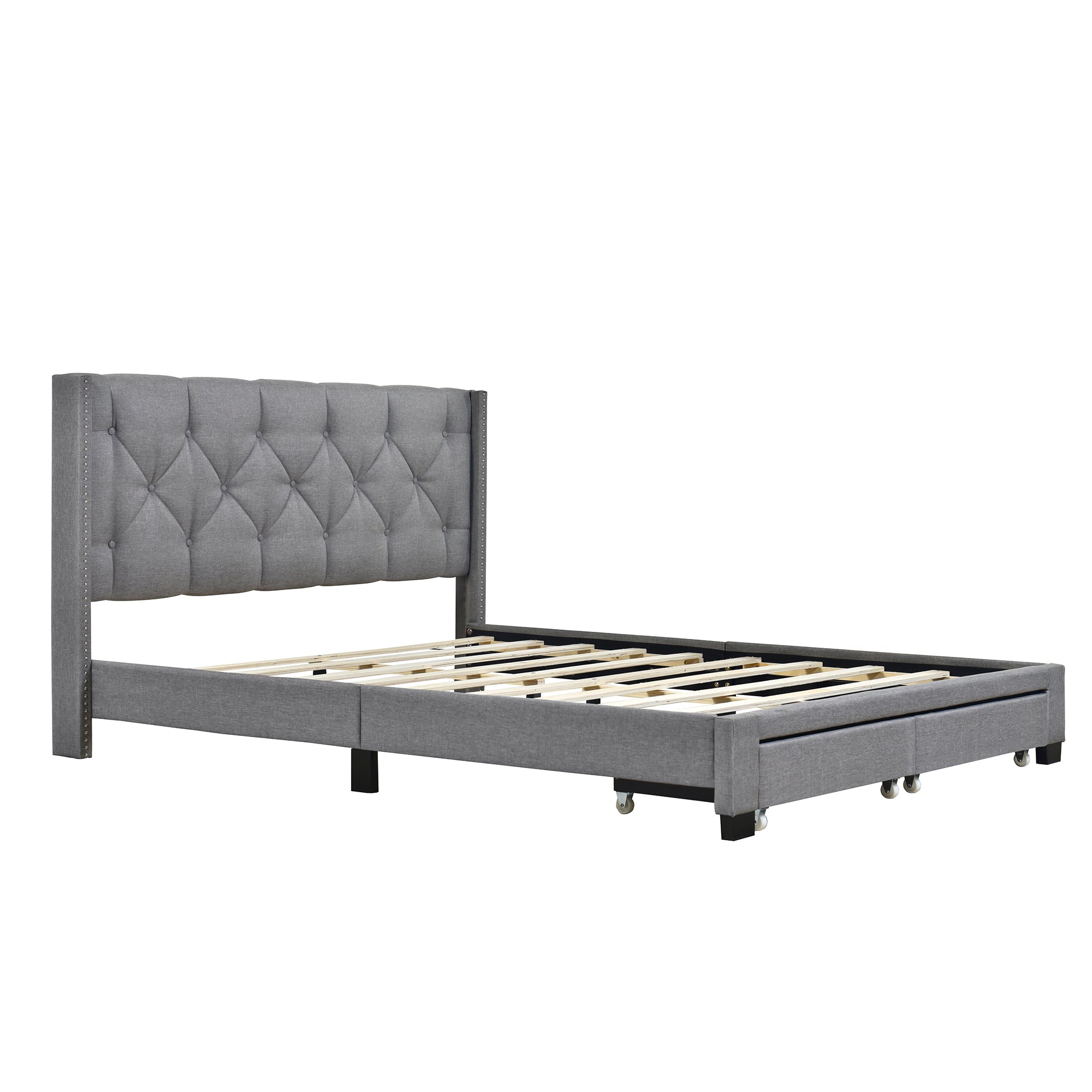 ZNTS Queen Size Storage Bed Linen Upholstered Platform Bed with Two Drawers - Gray WF303649AAE