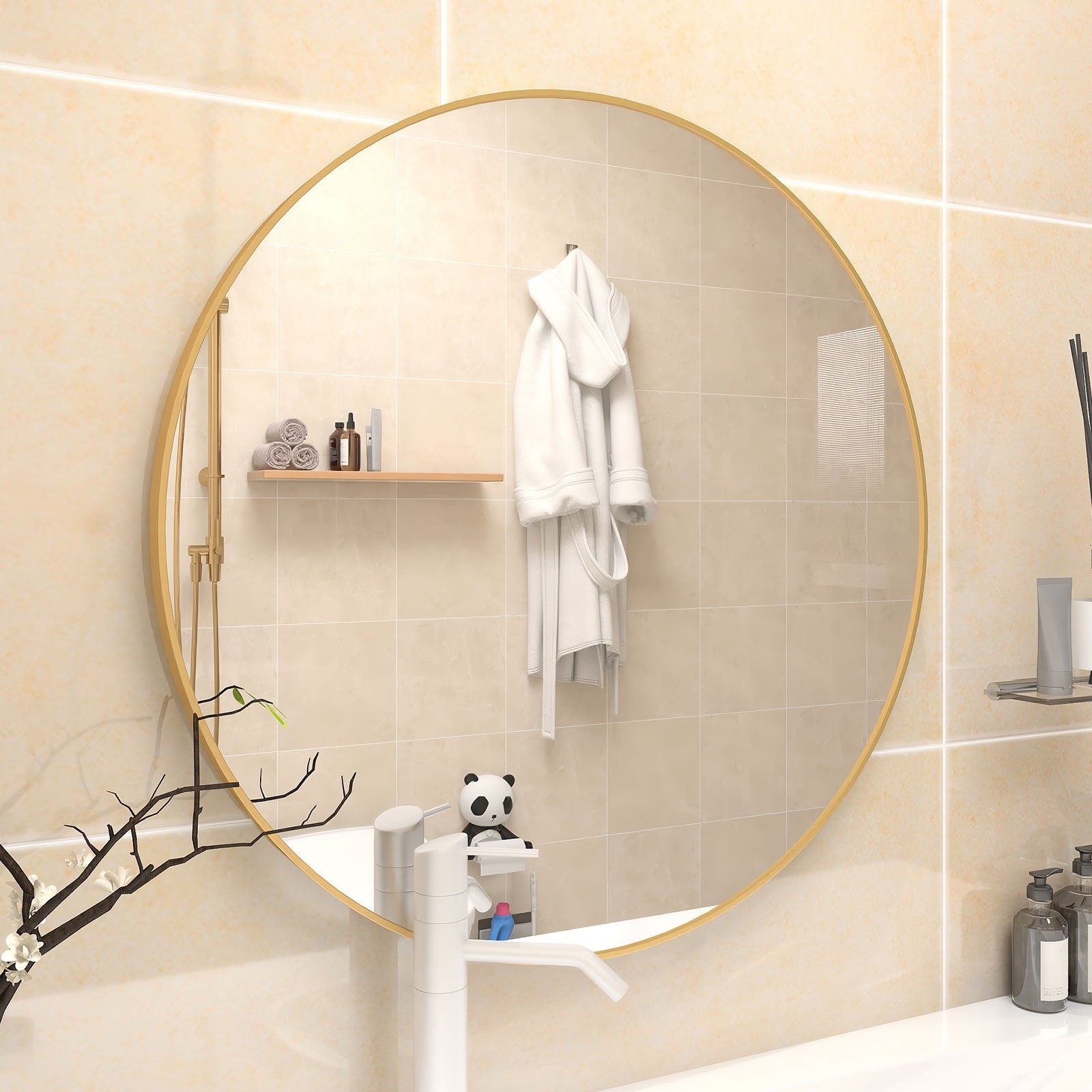 ZNTS 32" Wall Circle Mirror Large Round Gold Farmhouse Circular Mirror for Wall Decor Big Bathroom Make W66231066