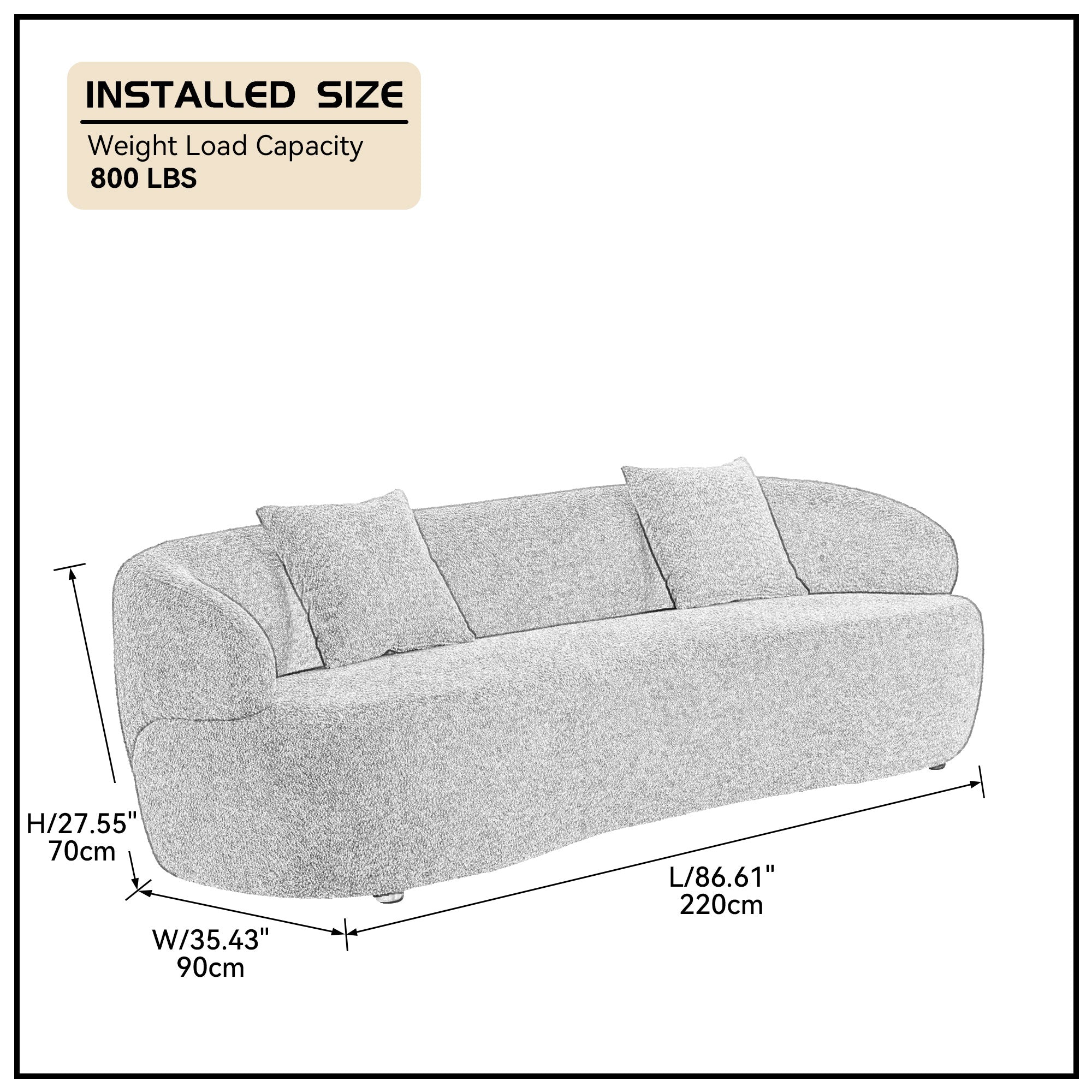 ZNTS Mid Century Modern Curved Sofa, 3 Seat Cloud couch Boucle sofa Fabric Couch for Living Room, W87646572