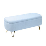 ZNTS Blue Storage Ottoman Bench for End of Bed Gold Legs, Modern Grey Faux Fur Entryway Bench Upholstered W1170104171